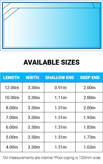 hampton pool outline with size chart